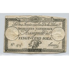 FRANCIA 1792 REVOLUCION FRANCESA 25 SOLS BILLETE MASONICO DE LA REVOLUCION EN MUY BUEN ESTADO